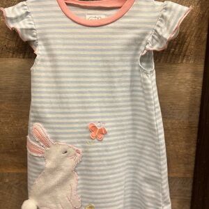 Mud Pie Striped Easter Dress with Bunny and Butterfly